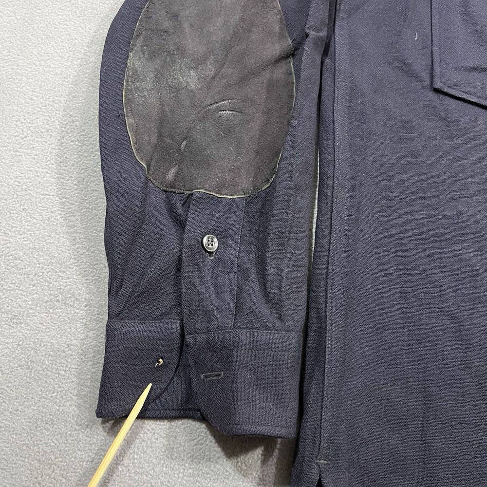 1950s Pendleton Trail Shirt Men 16.5 Navy Blue Virgin Wool Elbow Patches Pockets - Picture 10 of 16
